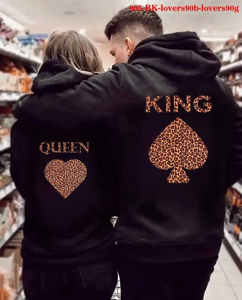 Women Oversized Sweatshirt Fall Homme Clothing Lover Hoodies Printed QUEEN KING Couple Sweatshirt Plus Size Hooded Clothes