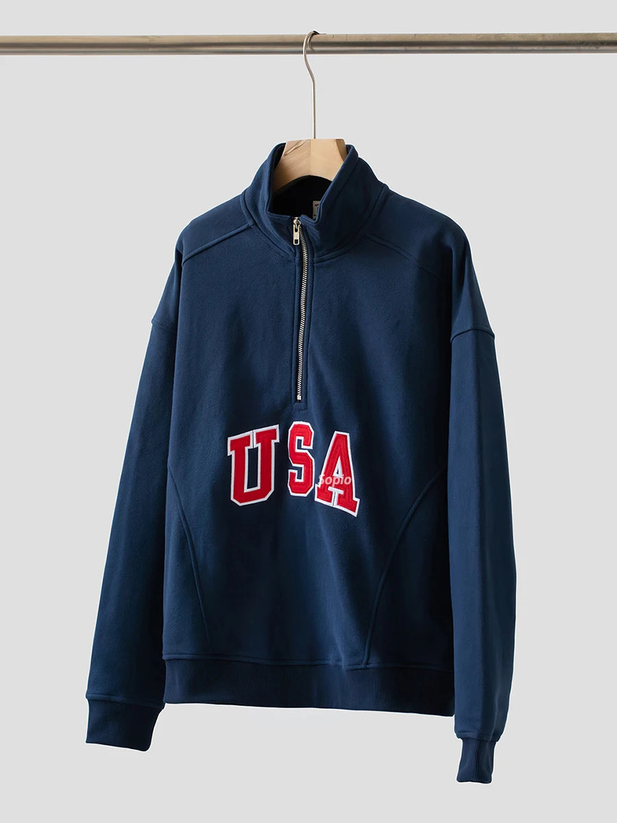 2024 New Letter Print Sport Pullover Tops Fashion Long Sleeve Stand Collar Zipper Sweatshirts American Vintage Sweatshirt Women