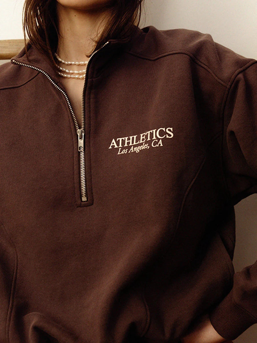2024 New Letter Print Sport Pullover Tops Fashion Long Sleeve Stand Collar Zipper Sweatshirts American Vintage Sweatshirt Women