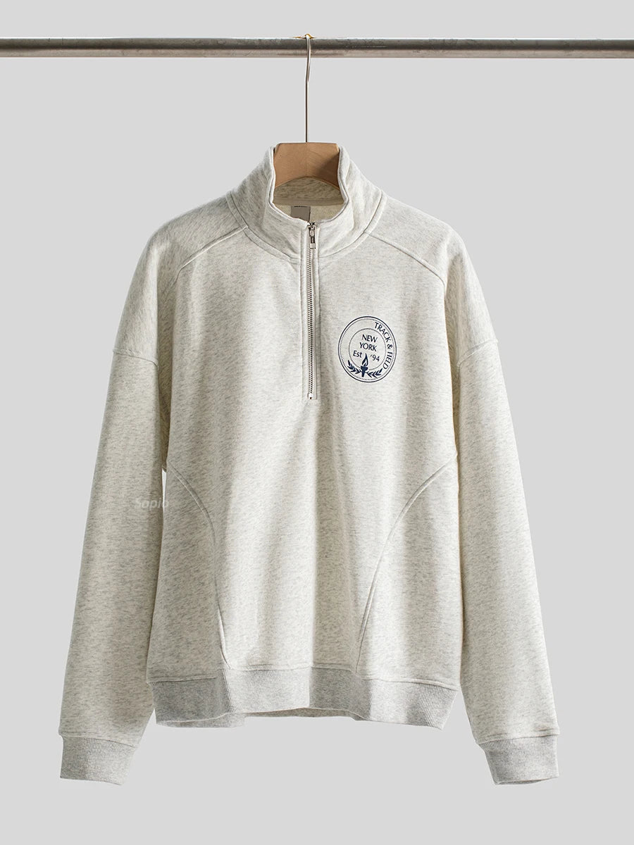 2024 New Letter Print Sport Pullover Tops Fashion Long Sleeve Stand Collar Zipper Sweatshirts American Vintage Sweatshirt Women