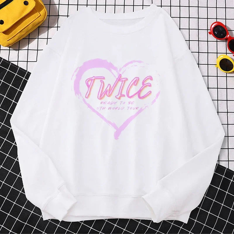 Kpop Twice Lovely Crewneck Sweatshirt Loose Long Sleeve Ready To Be Album Photo Printing Y2K Clothes Womem's Graphic Hoodies