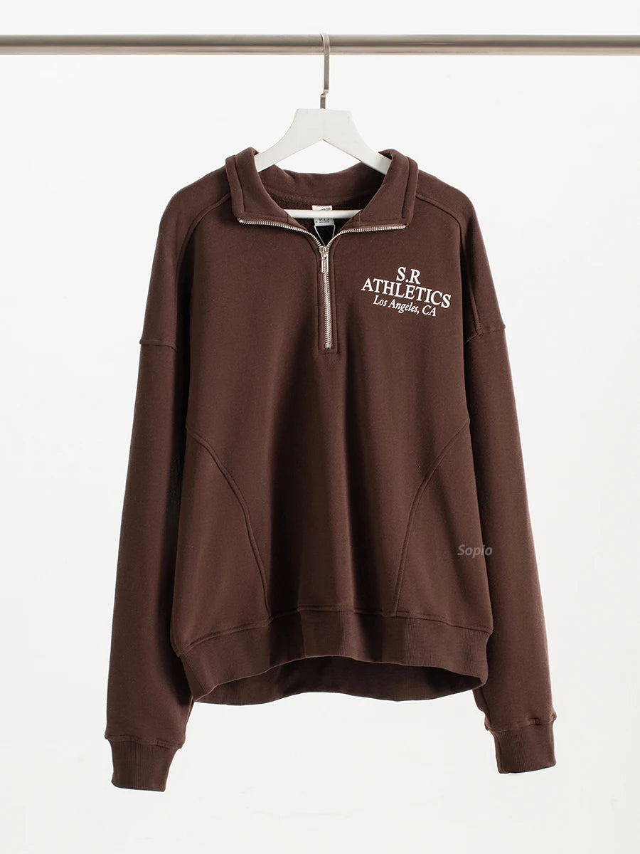 2024 New Letter Print Sport Pullover Tops Fashion Long Sleeve Stand Collar Zipper Sweatshirts American Vintage Sweatshirt Women