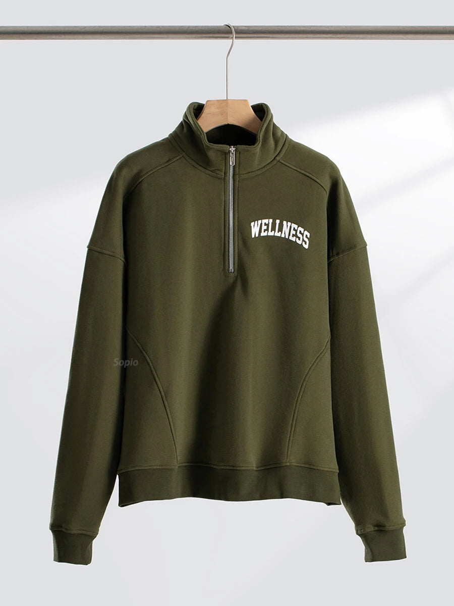 2024 New Letter Print Sport Pullover Tops Fashion Long Sleeve Stand Collar Zipper Sweatshirts American Vintage Sweatshirt Women