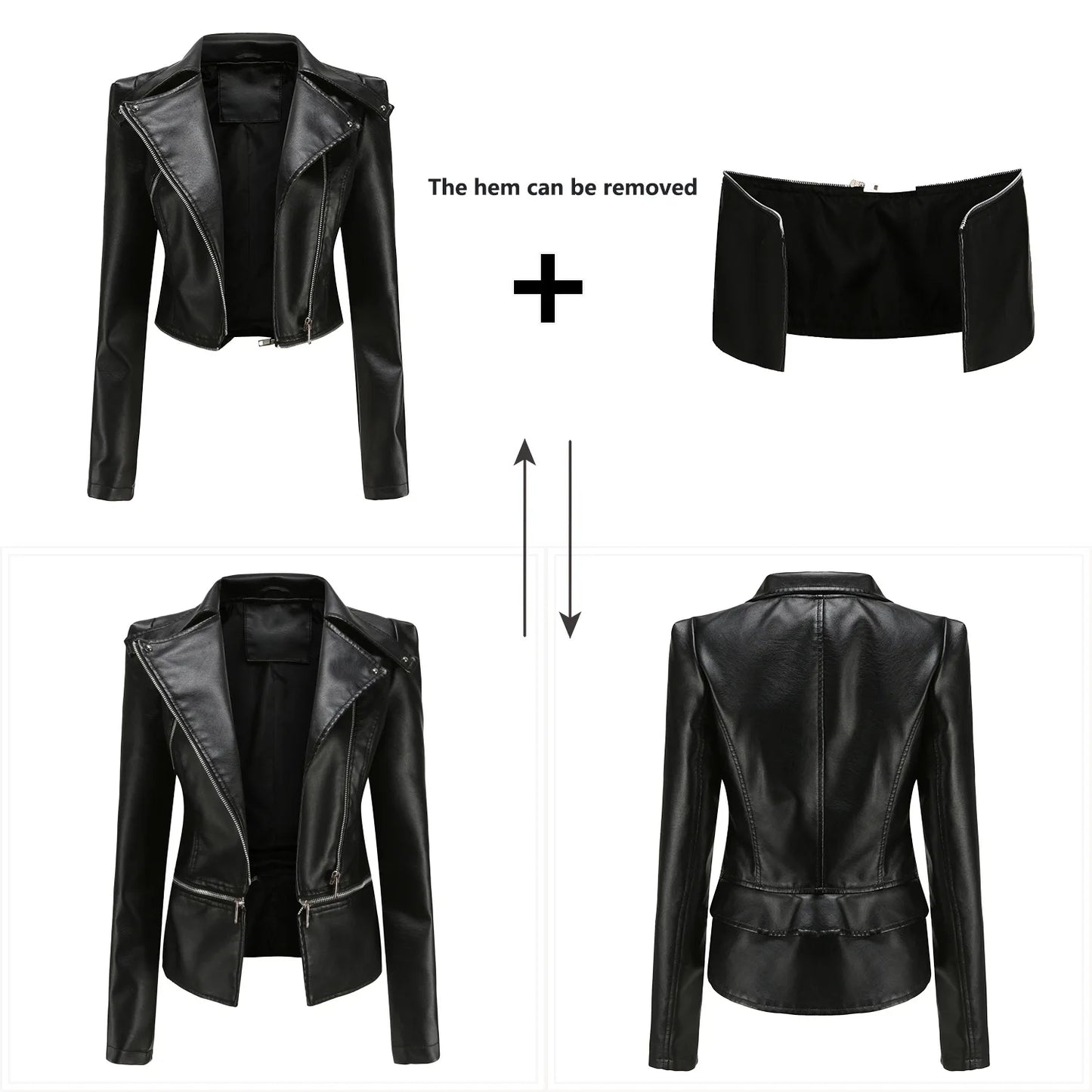 Spring Autumn Motorcycle PU Leather Jacket Women Casual Leather Coat Female Long Sleeve Turn-down Collar Solid Outwear