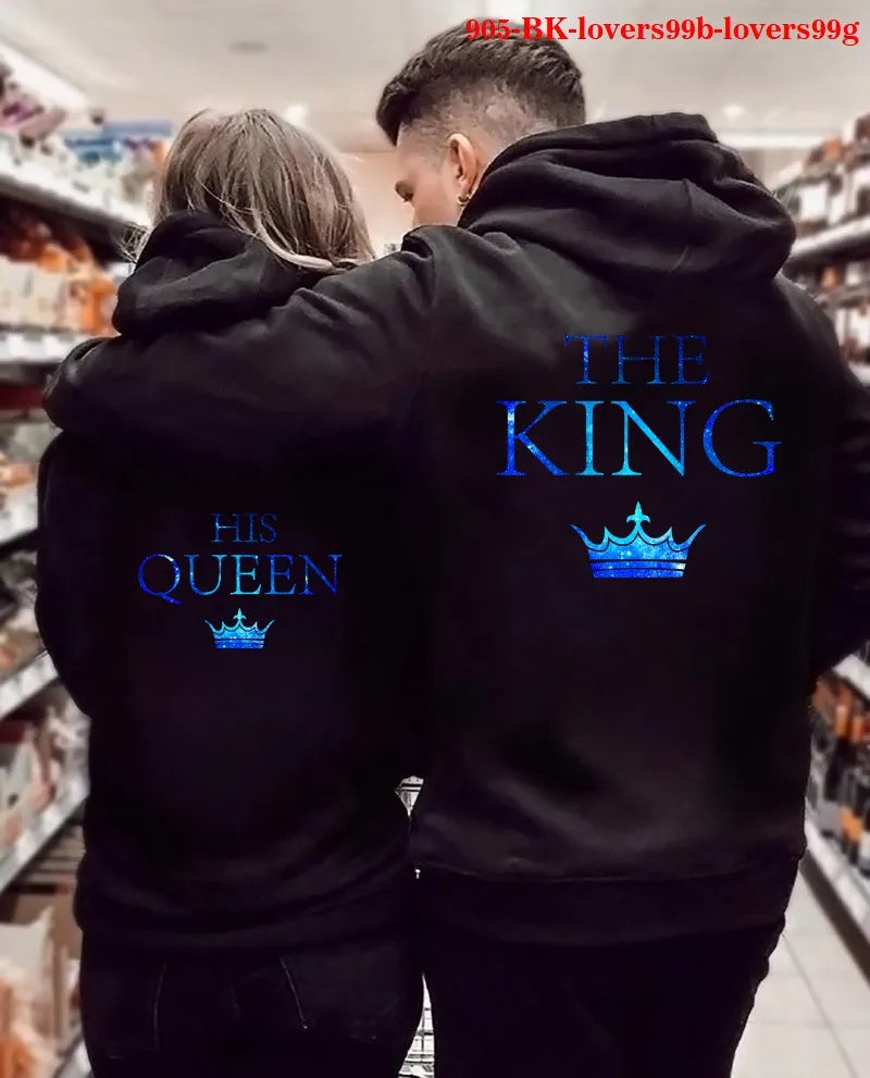 Women Oversized Sweatshirt  Fall Homme Clothing Lover Hoodies Printed QUEEN KING Couple Sweatshirt Plus Size Hooded Clothes