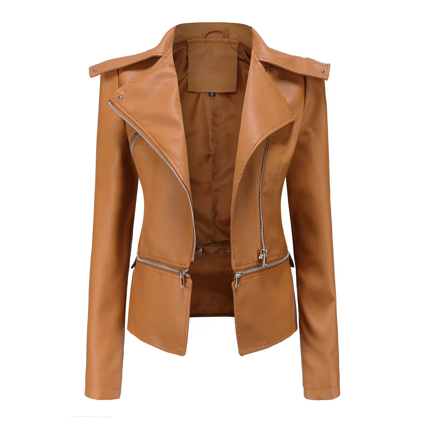 Spring Autumn Motorcycle PU Leather Jacket Women Casual Leather Coat Female Long Sleeve Turn-down Collar Solid Outwear