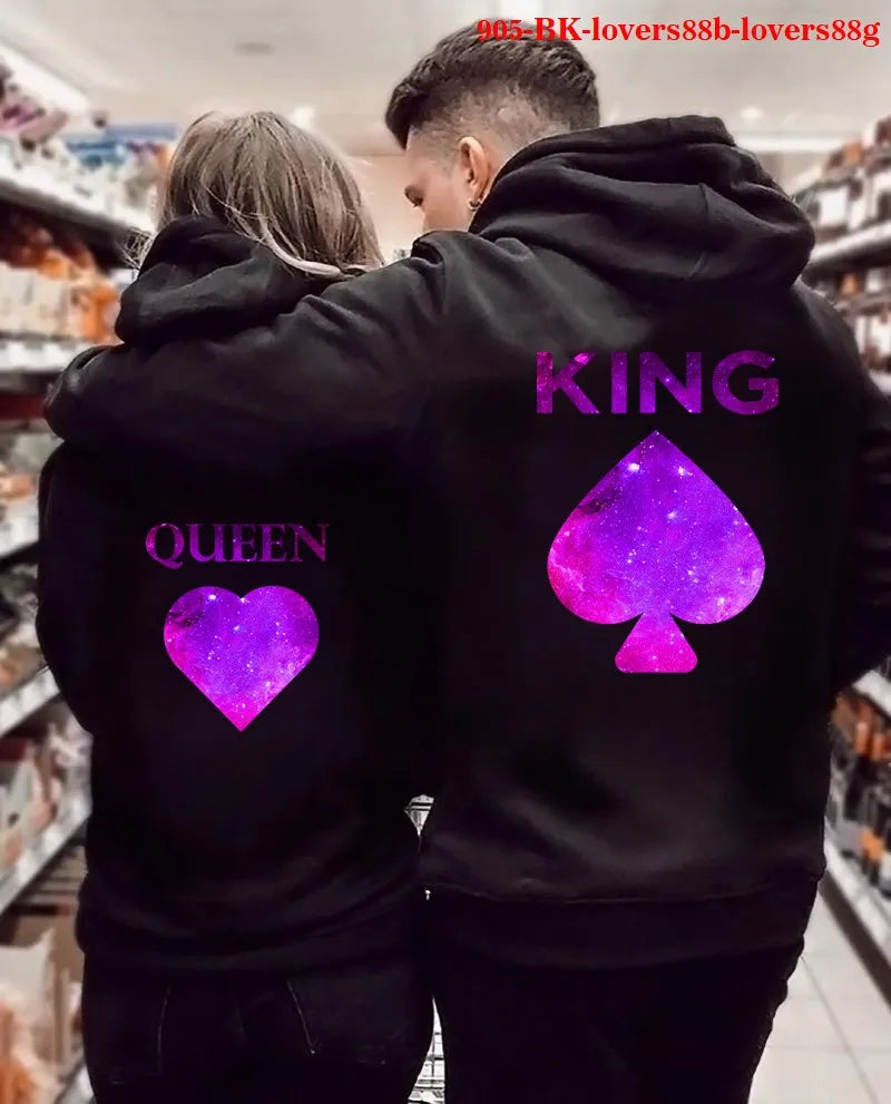 Women Oversized Sweatshirt  Fall Homme Clothing Lover Hoodies Printed QUEEN KING Couple Sweatshirt Plus Size Hooded Clothes