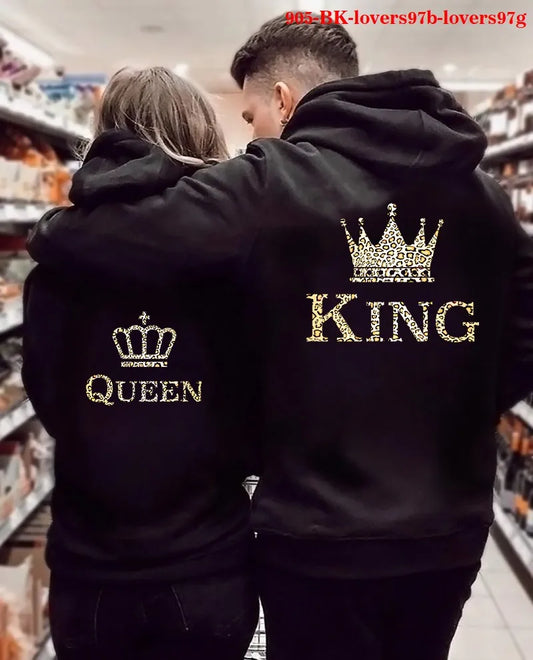 Women Oversized Sweatshirt  Fall Homme Clothing Lover Hoodies Printed QUEEN KING Couple Sweatshirt Plus Size Hooded Clothes