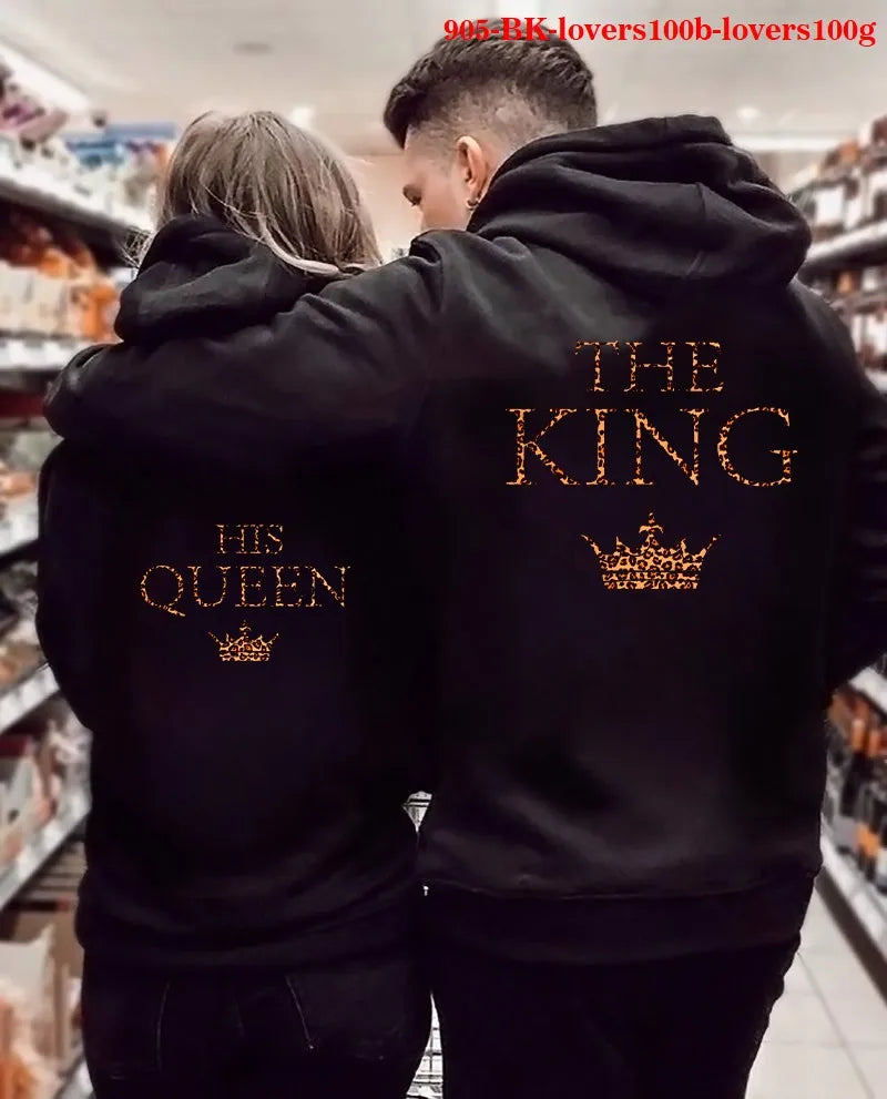 Women Oversized Sweatshirt  Fall Homme Clothing Lover Hoodies Printed QUEEN KING Couple Sweatshirt Plus Size Hooded Clothes