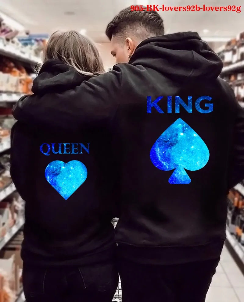 Women Oversized Sweatshirt  Fall Homme Clothing Lover Hoodies Printed QUEEN KING Couple Sweatshirt Plus Size Hooded Clothes