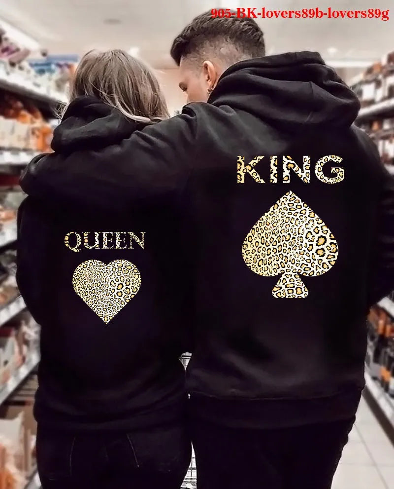 Women Oversized Sweatshirt  Fall Homme Clothing Lover Hoodies Printed QUEEN KING Couple Sweatshirt Plus Size Hooded Clothes