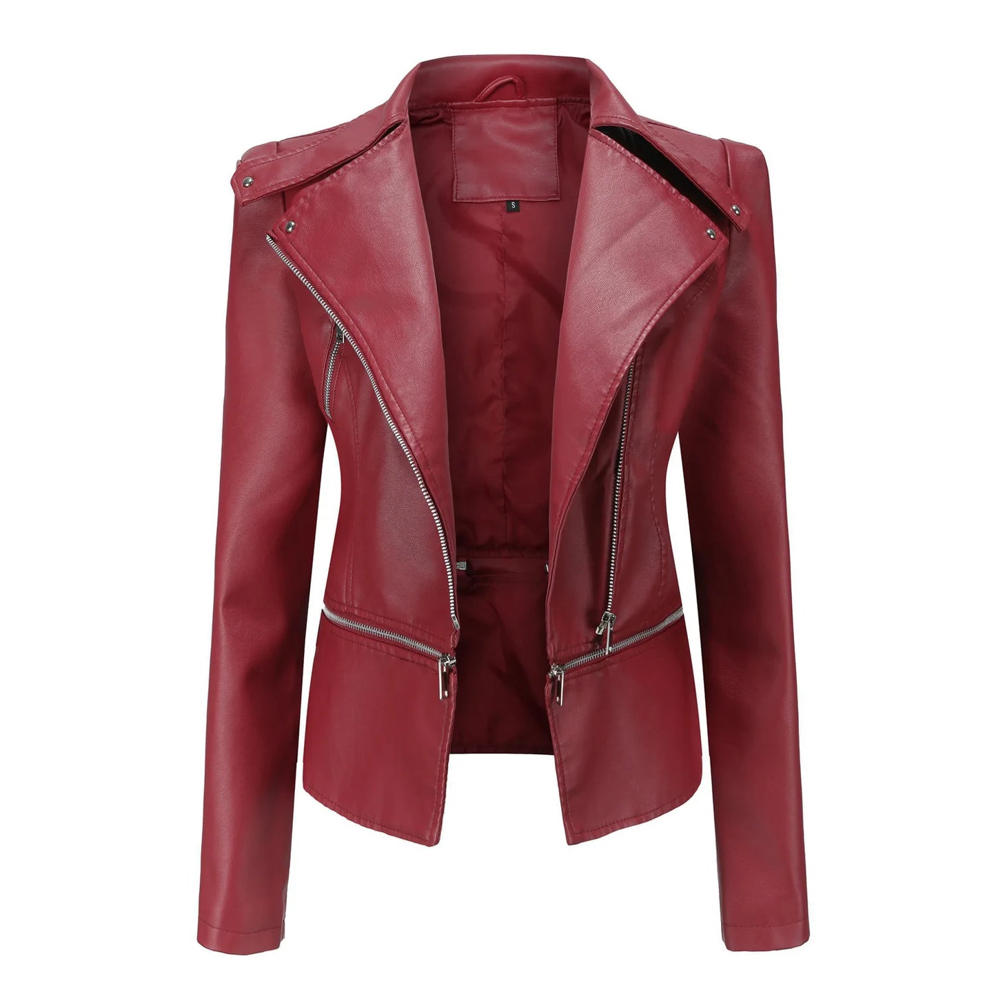 Spring Autumn Motorcycle PU Leather Jacket Women Casual Leather Coat Female Long Sleeve Turn-down Collar Solid Outwear