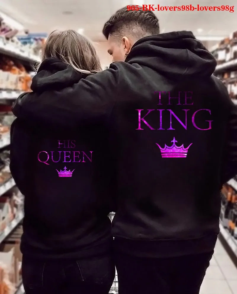 Women Oversized Sweatshirt  Fall Homme Clothing Lover Hoodies Printed QUEEN KING Couple Sweatshirt Plus Size Hooded Clothes