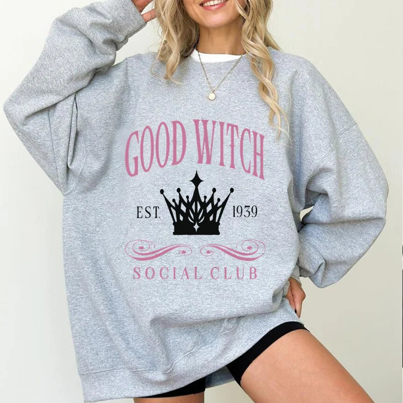 Vintage GOOD WITCH or BAD Witch Social Club Sweatshirt Harajuku Pullover Crewneck Women's Clothing Streetwear Hoodies Sweat