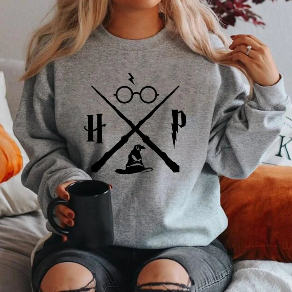 Wizard Hat Sweatshirt Wizard Wand Hoodie HP Pullovers Long Sleeve Unisex Graphic Hoodies Magic School Sweatshirts Streetwear Top