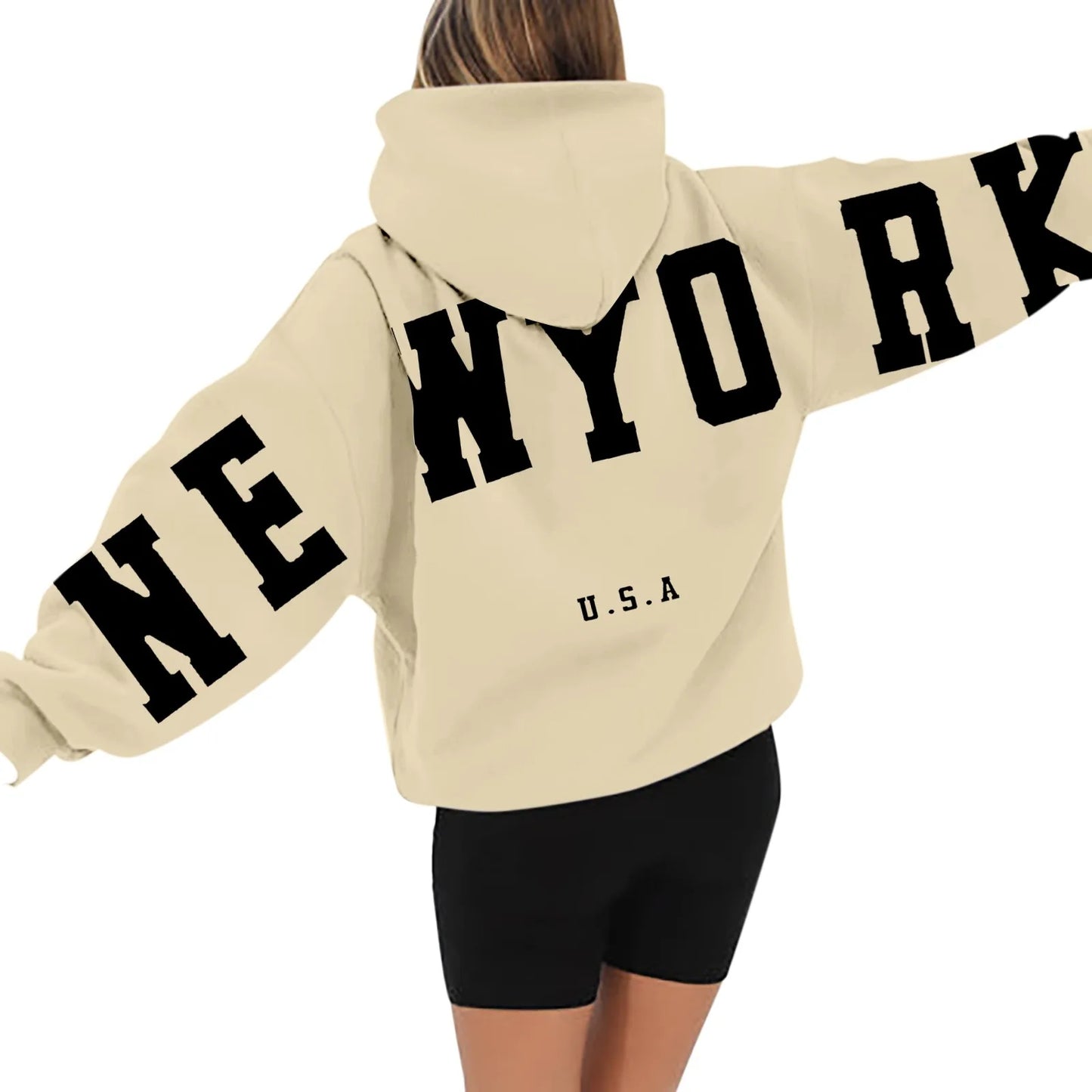 Women's Long Sleeved Zipperless Back New York U.S.A. Printed Hoodie Hoodie Dress Womens Long Hoodies Sweatshirts Oversized