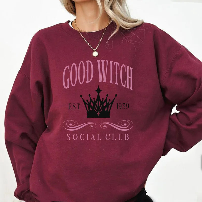 Vintage GOOD WITCH or BAD Witch Social Club Sweatshirt Harajuku Pullover Crewneck Women's Clothing Streetwear Hoodies Sweat