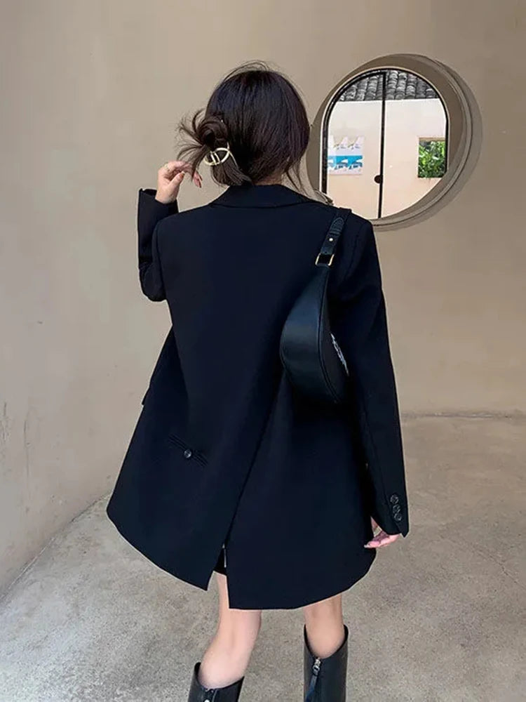 Zoki Back Slit Design Blazer Coats Women Casual Fashion Loose Korean Jackets Streetwear Chic Long Sleeve All Match New Suit Tops