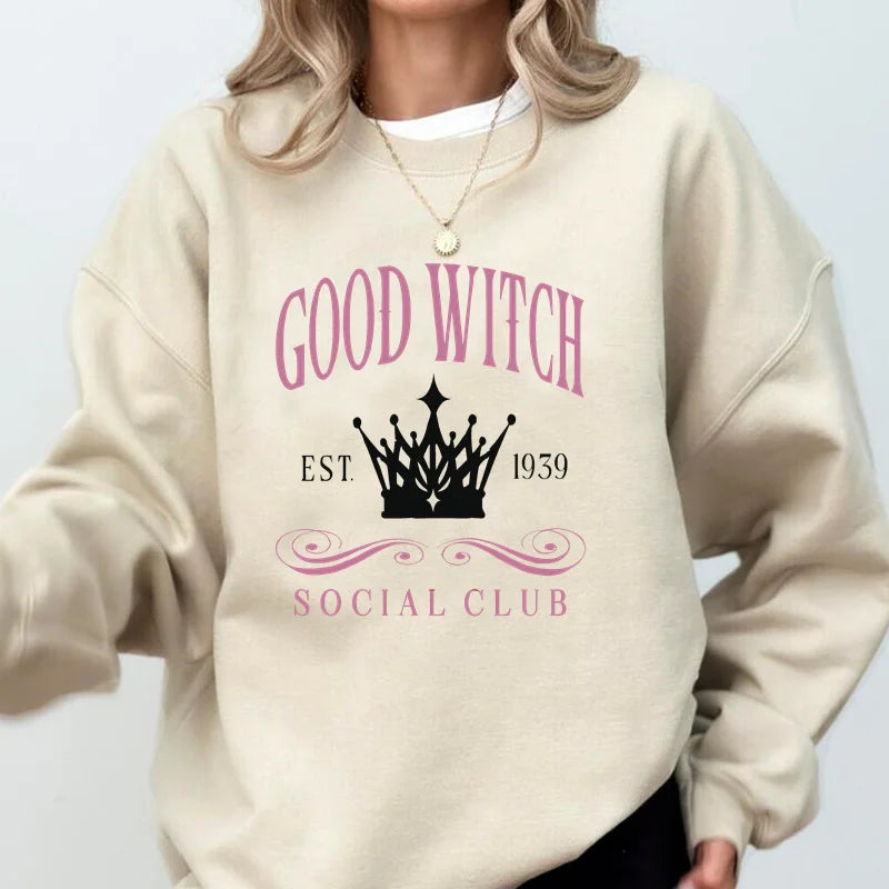 Vintage GOOD WITCH or BAD Witch Social Club Sweatshirt Harajuku Pullover Crewneck Women's Clothing Streetwear Hoodies Sweat