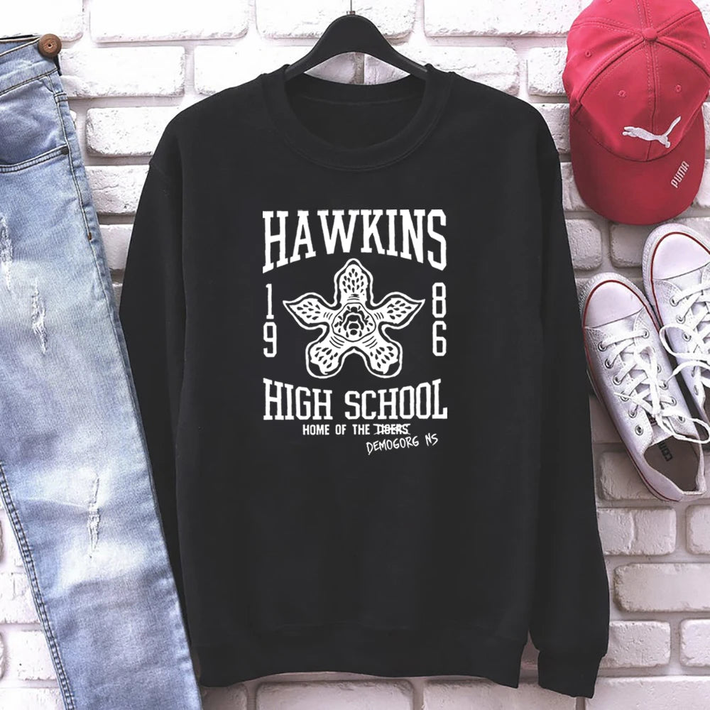 Vintage The Demogorgon Sweatshirt Eleven Strange Things 4 Hoodie Hawkins School Home of Demogorgon Unisex Crewneck Sweatshirts