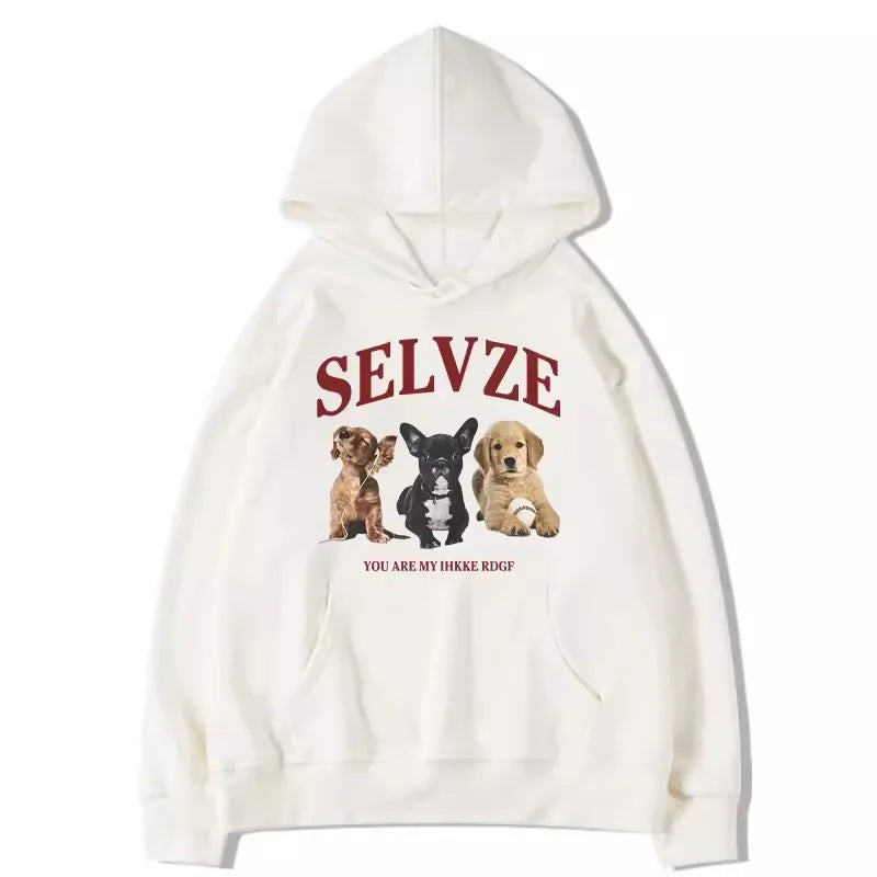 Womens Clothing Vintage Street Sweatshirt Y2K Dog Pattern Pullover Hoodie Long Sleeves Casual Warm Oversize Baggy Ladies Tops