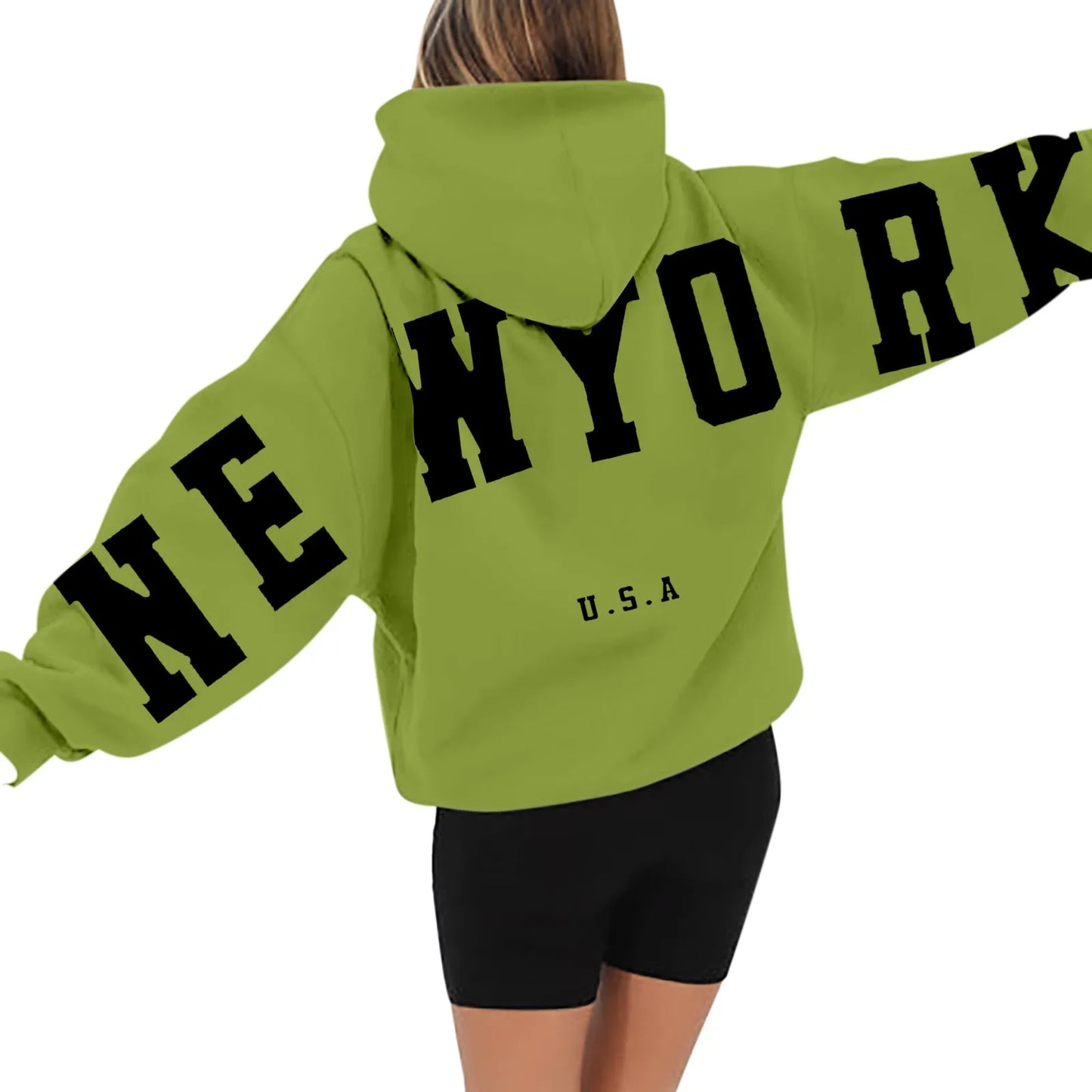 Women's Long Sleeved Zipperless Back New York U.S.A. Printed Hoodie Hoodie Dress Womens Long Hoodies Sweatshirts Oversized