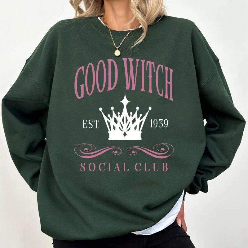 Vintage GOOD WITCH or BAD Witch Social Club Sweatshirt Harajuku Pullover Crewneck Women's Clothing Streetwear Hoodies Sweat