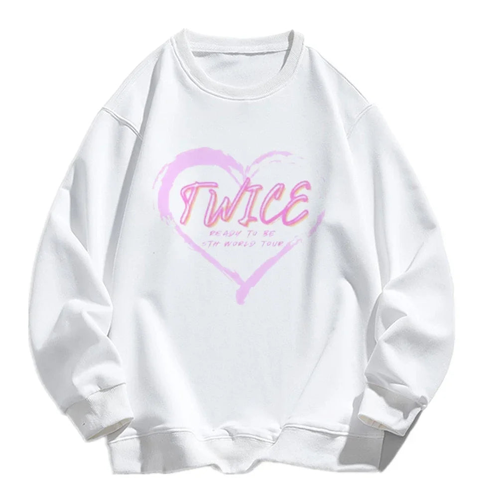 Kpop Twice Lovely Crewneck Sweatshirt Loose Long Sleeve Ready To Be Album Photo Printing Y2K Clothes Womem's Graphic Hoodies