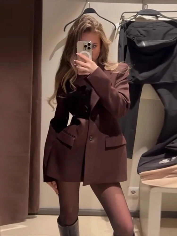 Fashion Blazer Coat Mini Skirt Set for Women Elegant Lapel Female Slim Suit Jackets Hip Package Skirts 2025 Office Lady Outfits