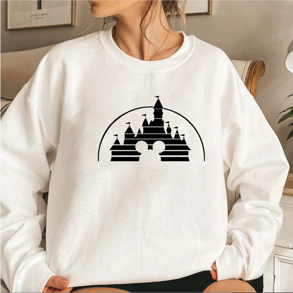 Retro Home Castle Sweatshirt The Magic Kingdom Mouse Graphic Pullover Cute Minnie Jumper Family Vacation Sweatshirts Kawaii Tops