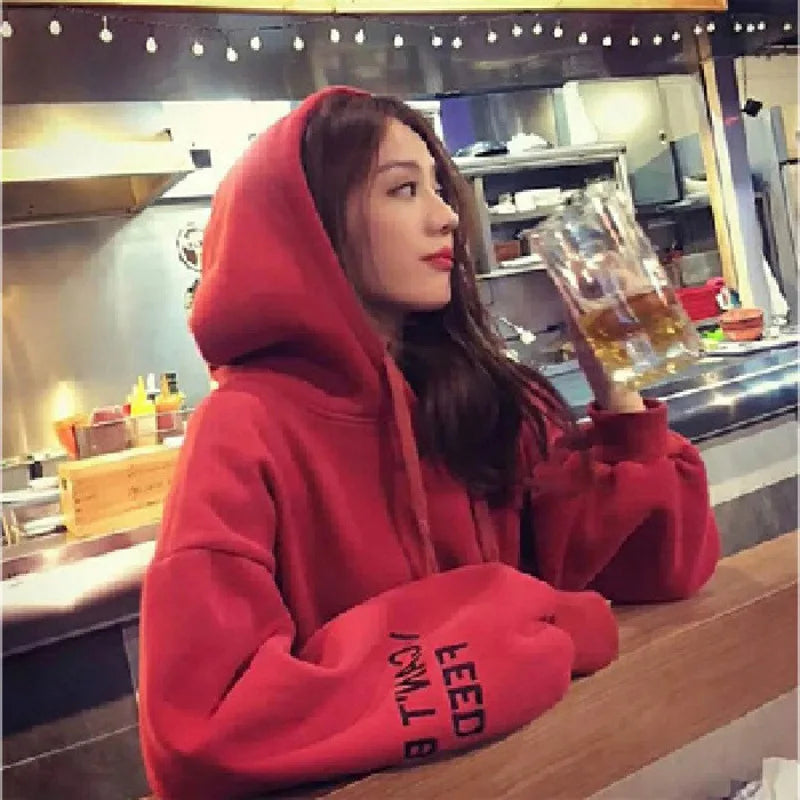 Woman sweater autumn/winter pullovers long lantern sleeve hooded drawstring letters print Ladies coat dropshipping ZBB621