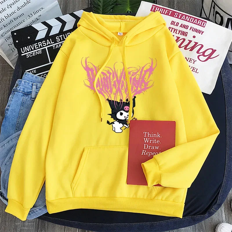 Japanese Anime Sanrio Kuromi Cute Women's Hoodie Student Y2K Sweatshirt Spring and Autumn Outdoor Sports and Leisure Pullover