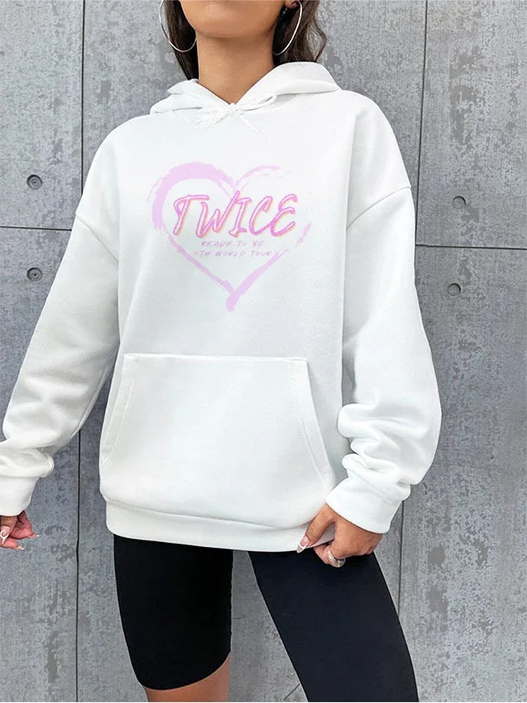 Kpop Twice Lovely Crewneck Sweatshirt Loose Long Sleeve Ready To Be Album Photo Printing Y2K Clothes Womem's Graphic Hoodies