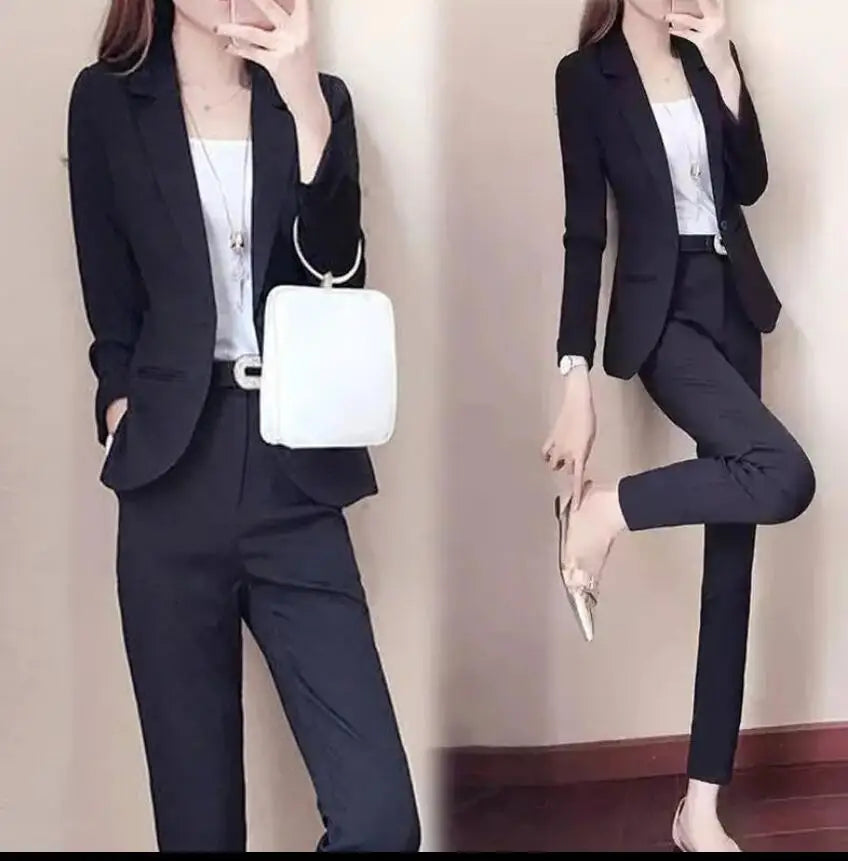 2024 new Women Blazer Pantsuits 2 Piece Set Office Ladies Elegant Casual Jackets + Loose Pants Formal Suit Femme Clothes T998