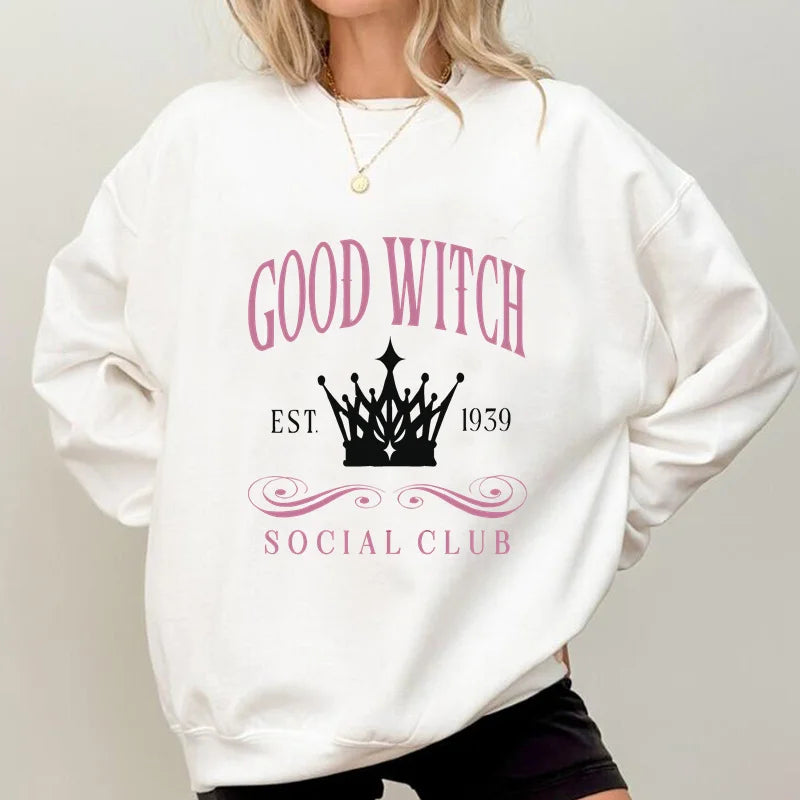 Vintage GOOD WITCH or BAD Witch Social Club Sweatshirt Harajuku Pullover Crewneck Women's Clothing Streetwear Hoodies Sweat