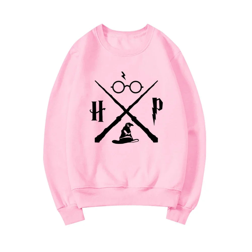 Wizard Hat Sweatshirt Wizard Wand Hoodie HP Pullovers Long Sleeve Unisex Graphic Hoodies Magic School Sweatshirts Streetwear Top