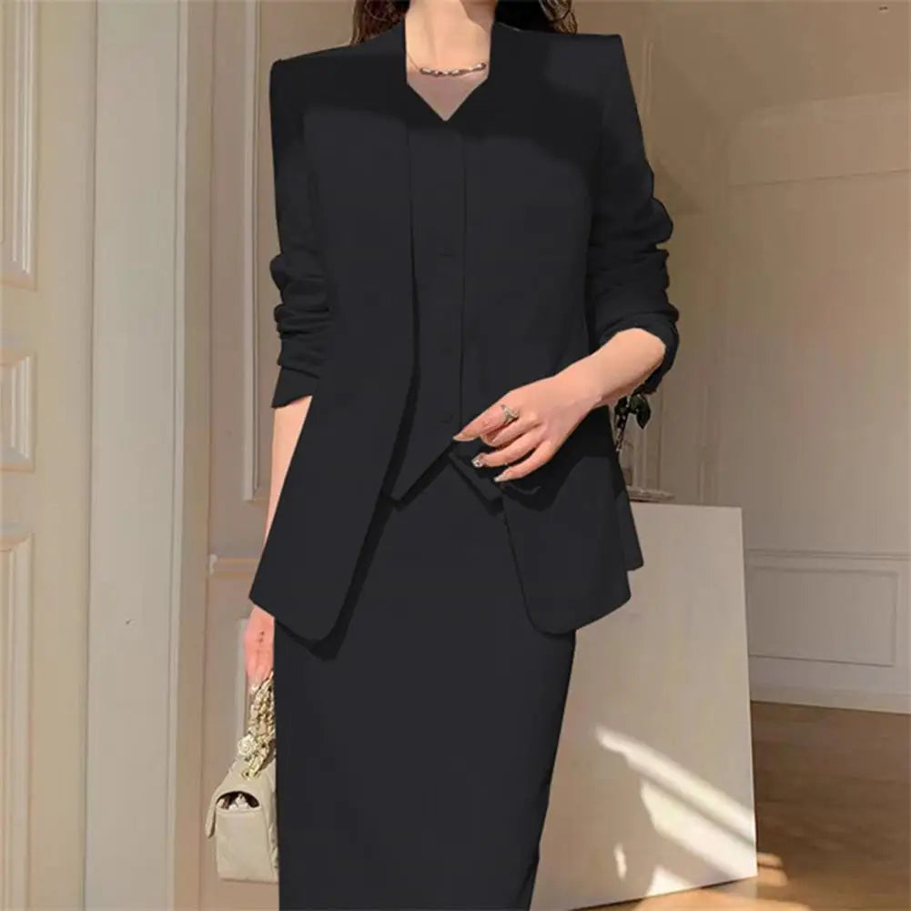 Women Suit Coat Skirt Set Elegant Office Lady Business Suit Coat Midi Skirt Set Women OL Commuting Lady High Waist Skirt Suit