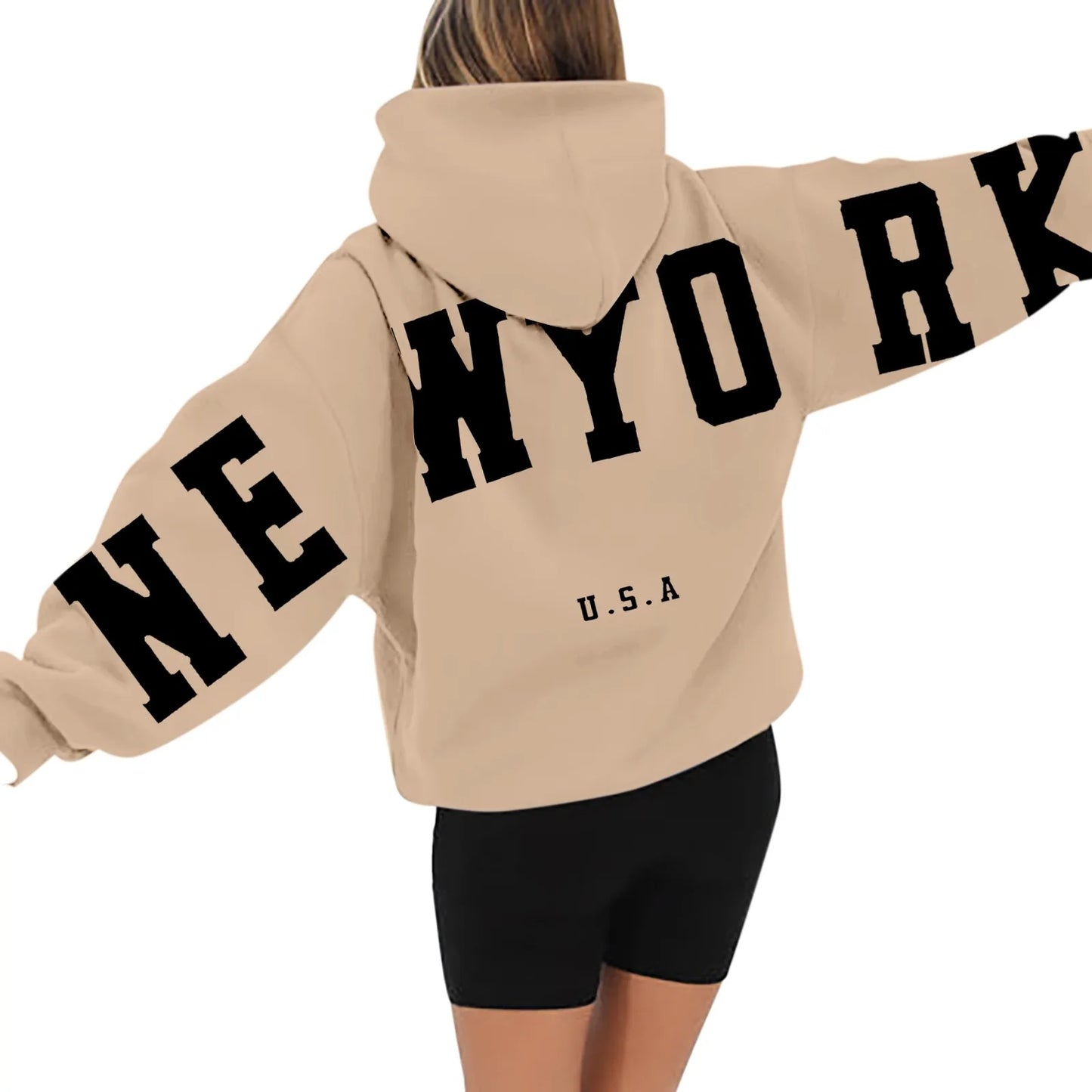 Women's Long Sleeved Zipperless Back New York U.S.A. Printed Hoodie Hoodie Dress Womens Long Hoodies Sweatshirts Oversized