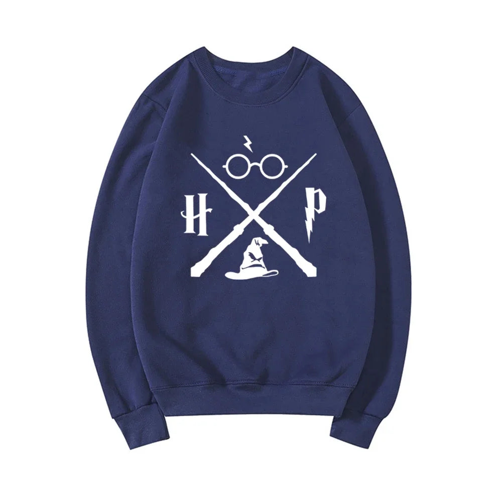 Wizard Hat Sweatshirt Wizard Wand Hoodie HP Pullovers Long Sleeve Unisex Graphic Hoodies Magic School Sweatshirts Streetwear Top