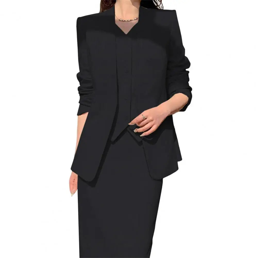 Women Suit Coat Skirt Set Elegant Office Lady Business Suit Coat Midi Skirt Set Women OL Commuting Lady High Waist Skirt Suit