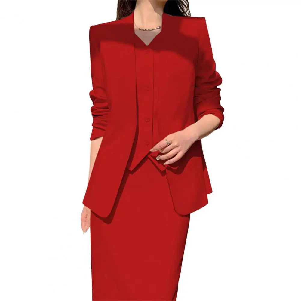 Women Suit Coat Skirt Set Elegant Office Lady Business Suit Coat Midi Skirt Set Women OL Commuting Lady High Waist Skirt Suit