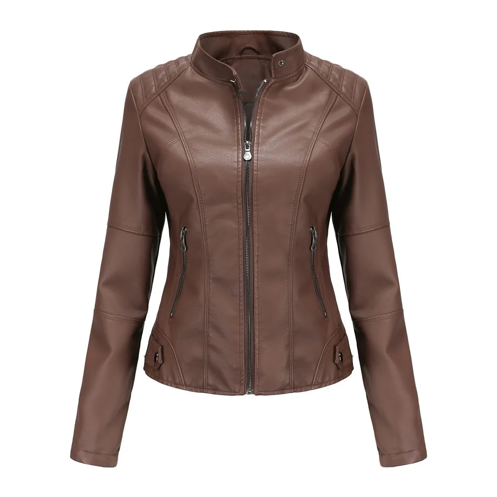 Womens Plus Size 3XL Faux Leather Motorcycle Jacket Women's Faux Leather Zipper Faux Leather Zip Up Moto Biker Jacket