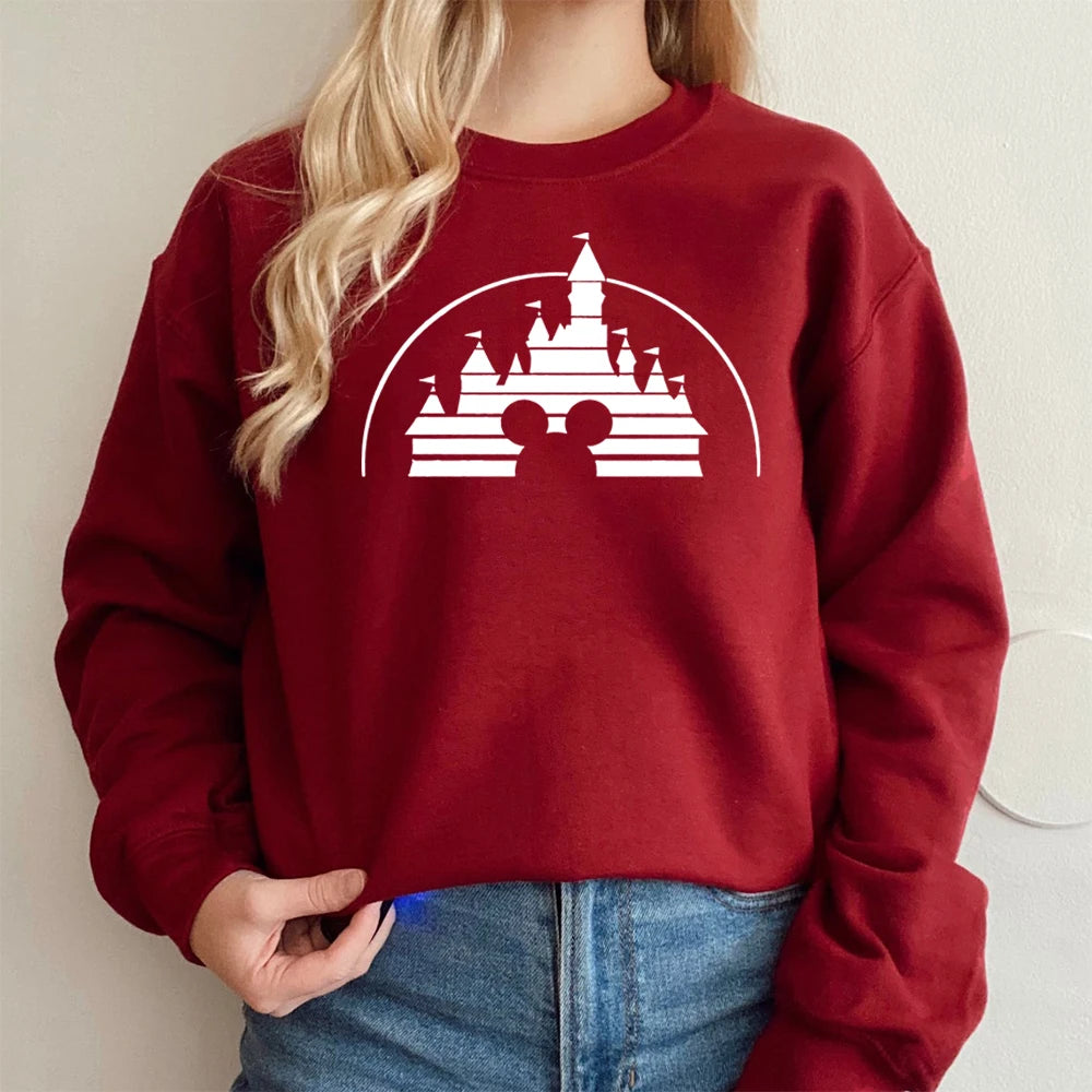 Retro Home Castle Sweatshirt The Magic Kingdom Mouse Graphic Pullover Cute Minnie Jumper Family Vacation Sweatshirts Kawaii Tops