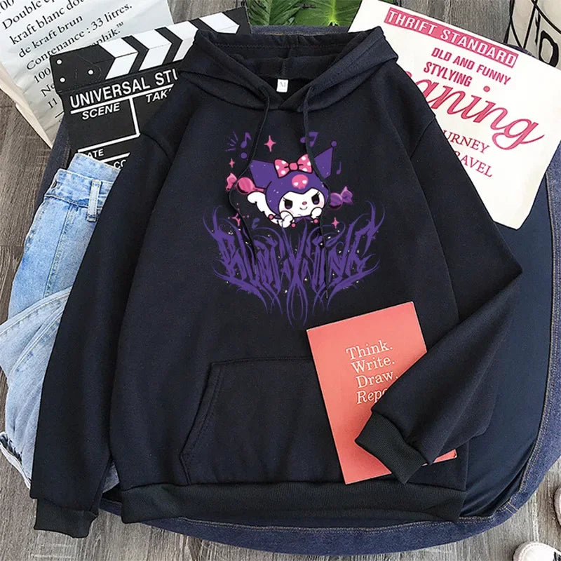 Japanese Anime Sanrio Kuromi Cute Women's Hoodie Student Y2K Sweatshirt Spring and Autumn Outdoor Sports and Leisure Pullover