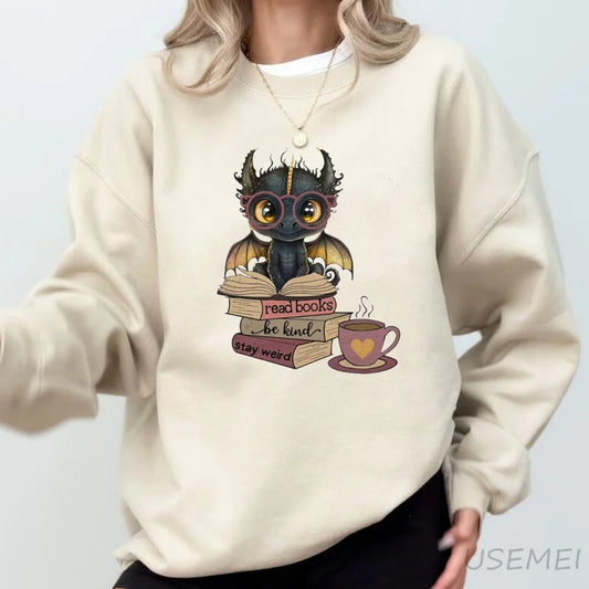 Fourth Wing Dragon Printed Sweatshirt Women Fantasy Book Lover Sweat Hoodie Funny Long Sleeve Pullover Bookish Sweatshirts