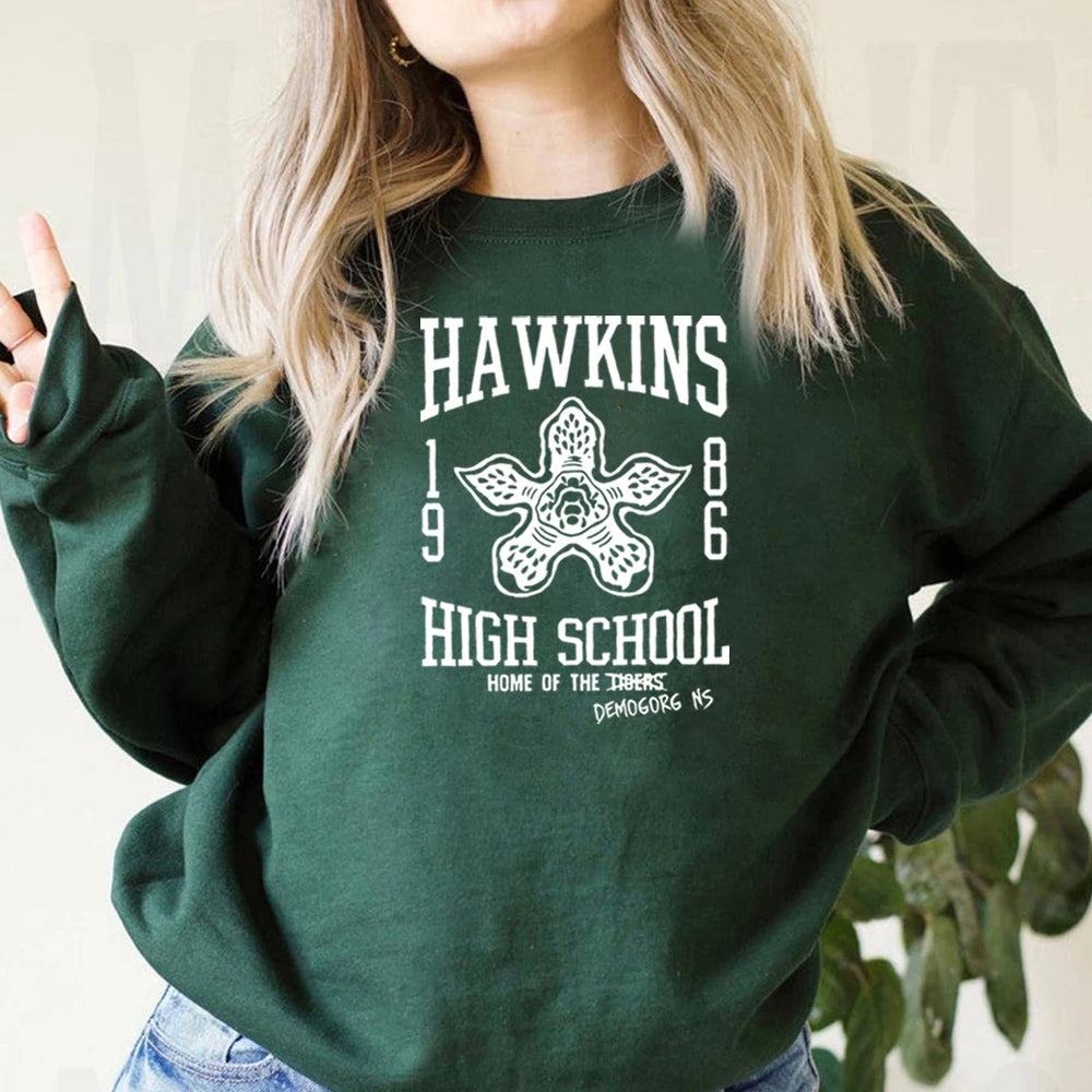 Vintage The Demogorgon Sweatshirt Eleven Strange Things 4 Hoodie Hawkins School Home of Demogorgon Unisex Crewneck Sweatshirts