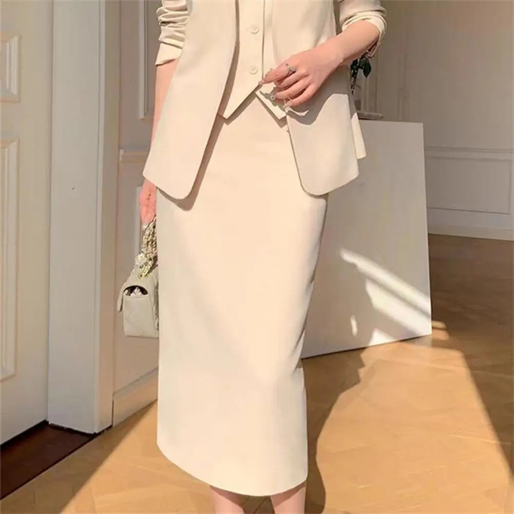 Women Suit Coat Skirt Set Elegant Office Lady Business Suit Coat Midi Skirt Set Women OL Commuting Lady High Waist Skirt Suit