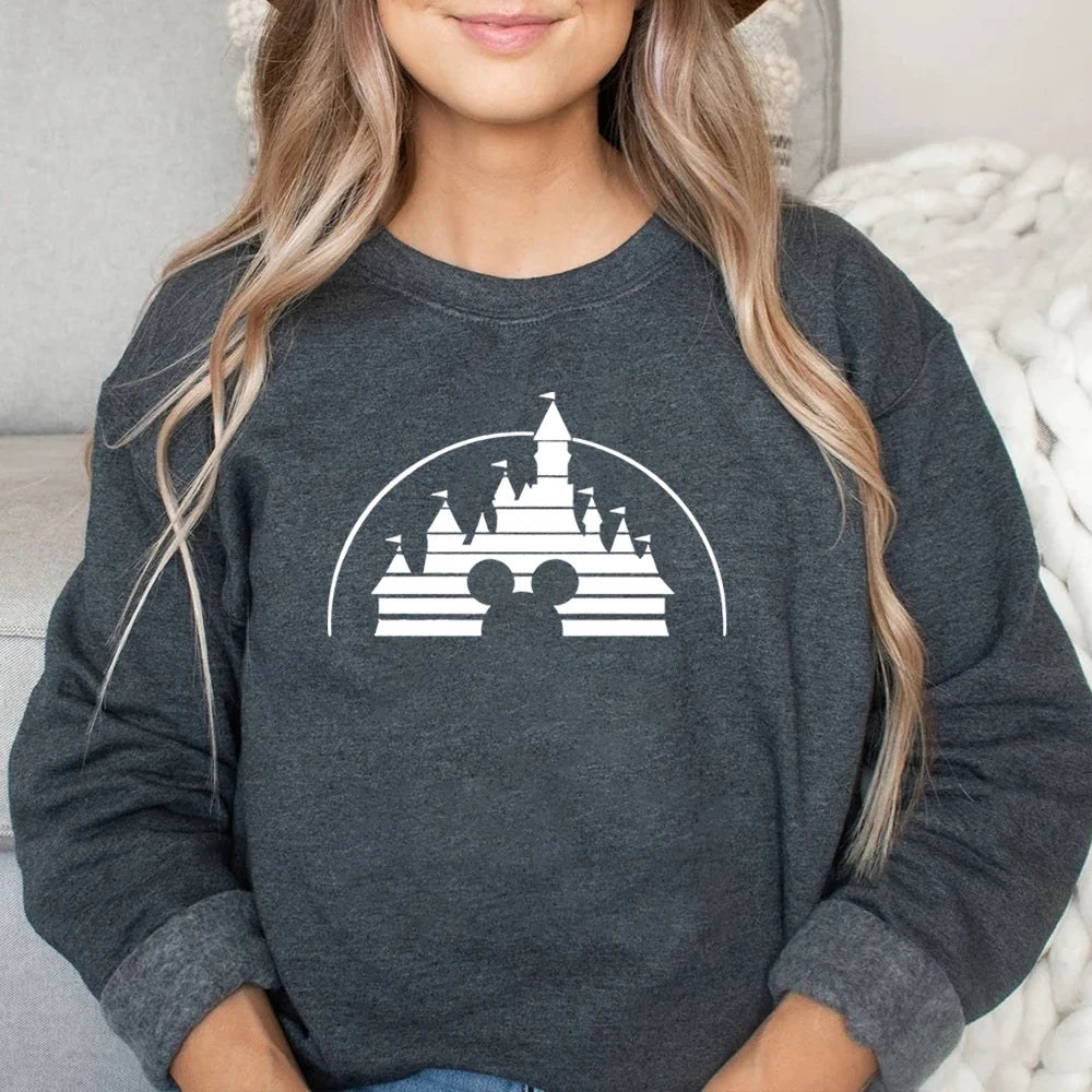 Retro Home Castle Sweatshirt The Magic Kingdom Mouse Graphic Pullover Cute Minnie Jumper Family Vacation Sweatshirts Kawaii Tops