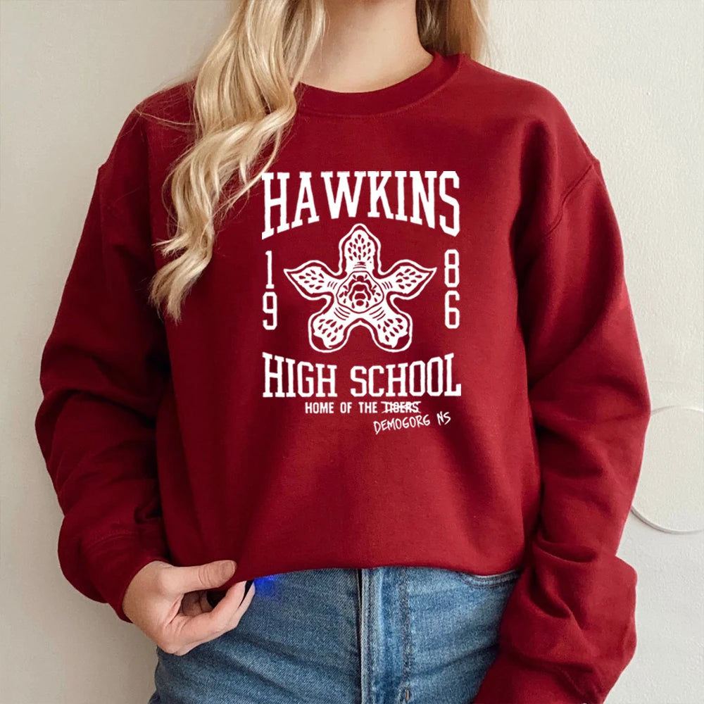 Vintage The Demogorgon Sweatshirt Eleven Strange Things 4 Hoodie Hawkins School Home of Demogorgon Unisex Crewneck Sweatshirts