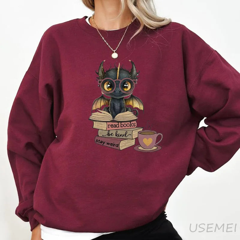 Fourth Wing Dragon Printed Sweatshirt Women Fantasy Book Lover Sweat Hoodie Funny Long Sleeve Pullover Bookish Sweatshirts